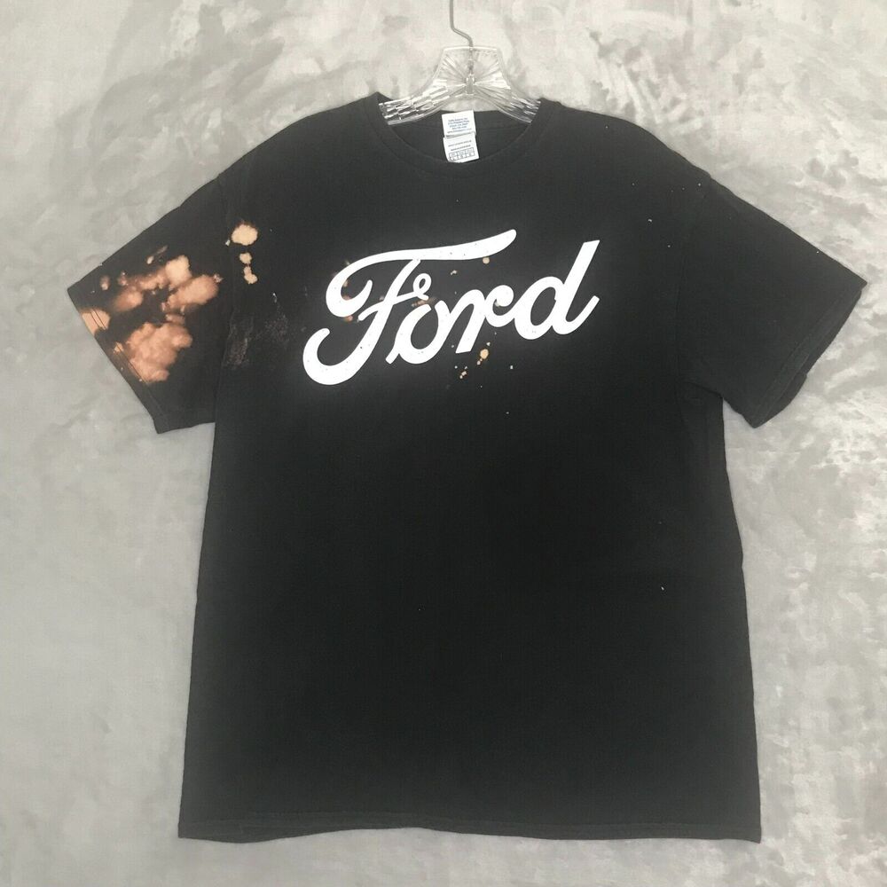 Ford Shirt Adult Large Black Bleached Crew Neck Short Sleeve Garage Cotton Dad